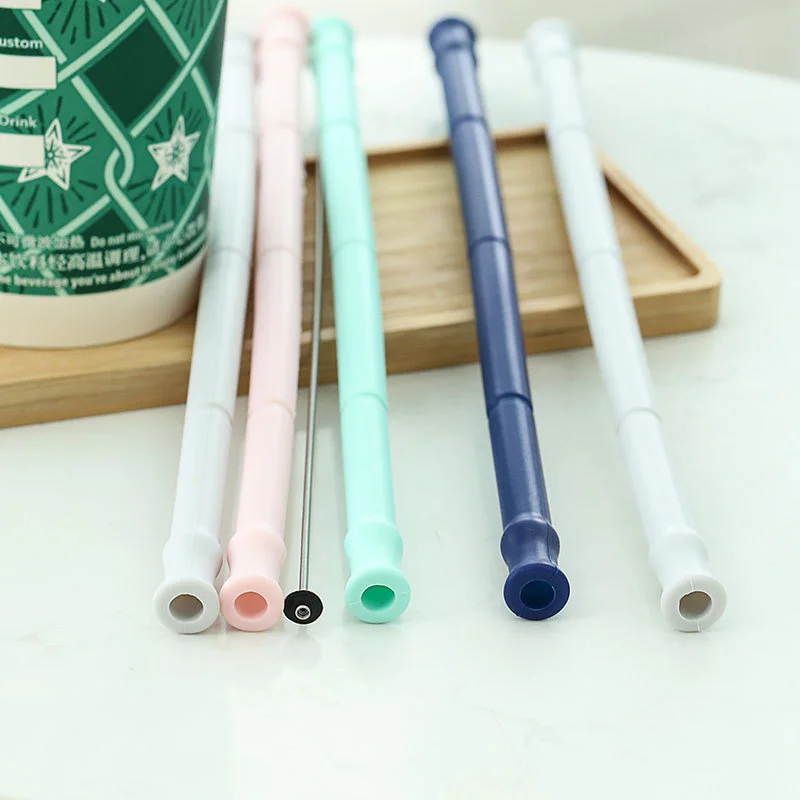 BPA Free Reusable Colorful Silicone Straw with Clean Brush