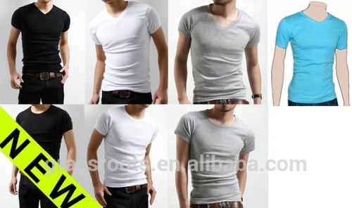 New Mens Slim Fit V-neck/crew neck T-shirt Short Sleeve Muscle Tee