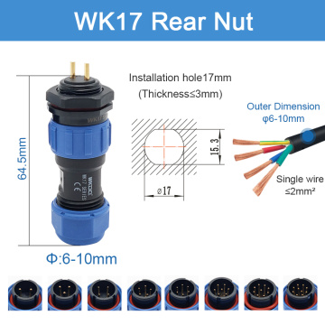 WK17 Panel Mount Waterproof Rear Nut Connector