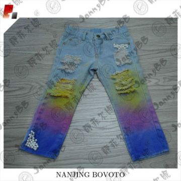 custom kids distressed tye dye rainbow denim jeans
