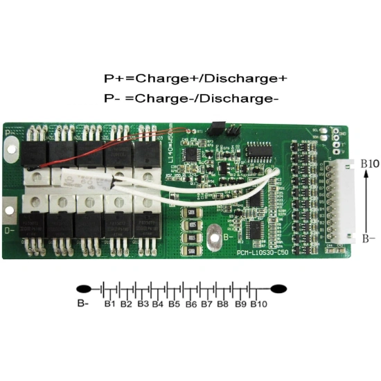 10s 30A PCM BMS for 36V 37V Li-ion/Lithium/ Li-Polymer 30V 32V LiFePO4 Battery Pack with Hdq, I2c Communication Protocol (PCM-L10S30-C50)