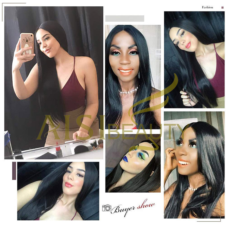 Aisi Beauty High Quality Vendor Cheap Long Straight Natural Black Wig Swiss Lace Synthetic Hair For Black Women Lace Front Wig