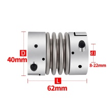 Stainless Steel Flexible Bellow Helical Shaft Coupling for Motors: D40 L55 L55 Bellow Set Screw Spring Coupling