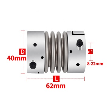 Stainless Steel Flexible Bellow Helical Shaft Coupling for Motors: D40 L55 L55 Bellow Set Screw Spring Coupling
