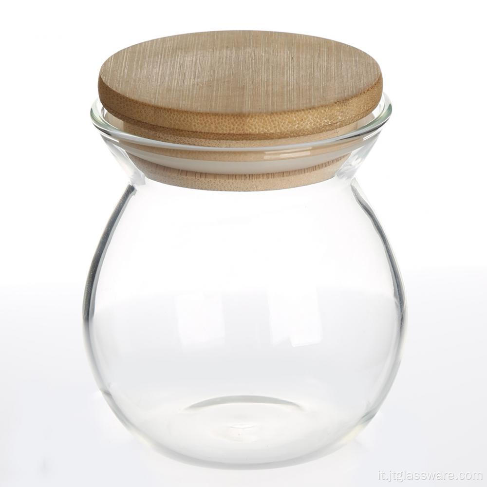 Barattolo di vetro contenitore ermetico con coperchio in bambù