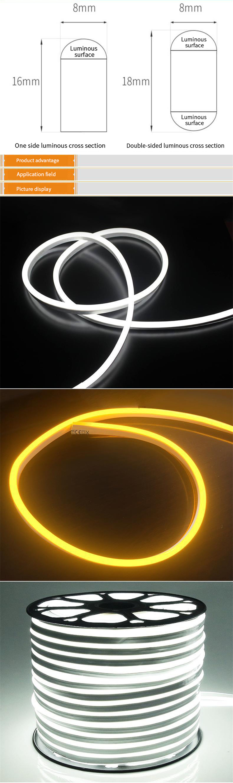 220v Neon Rope Lights Ip65 Waterproof Flex Multi Color Changing Outdoor Lighting RGB 7*14 Neon Led Rope Light Strip