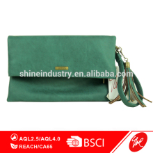 Trendy Foldover PU Clutch Bag With Tassel Wristlet