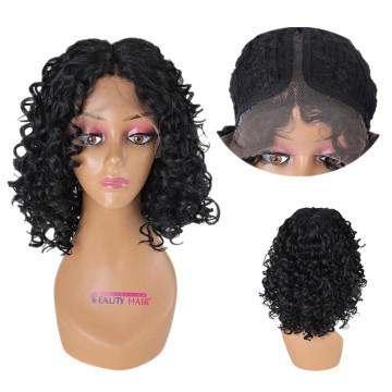 Black Short Afro Wigs for Black Women, Kinky Curly Synthetic Hair Lace Front Wigs