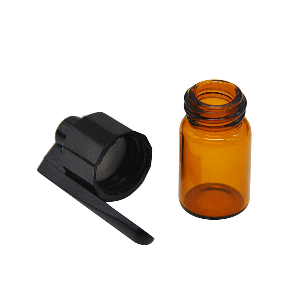 glass pill box with cap sniff snuff spoon amber and clear bottle optional glass and plastic 36mm