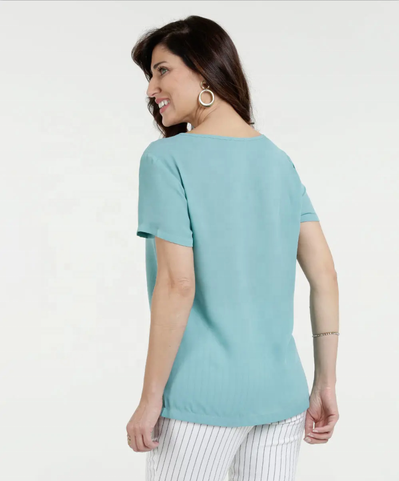 Camicette a maniche corte in chiffon Top estivi con scollo a V femminili