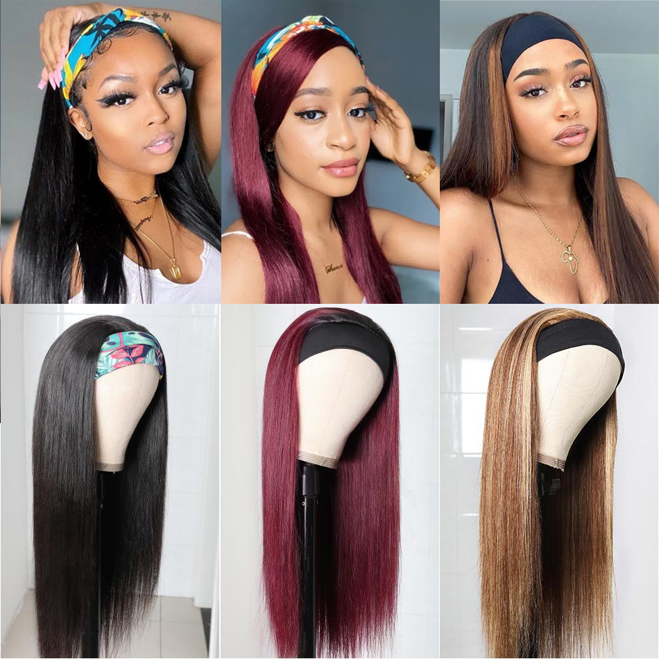 Hot Sale Ombre Colord Headband Wig Human Hair Glueless Straight Highlight Red Color Headband Human Hair Wigs