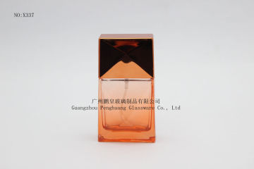 Orange-painted Art Glass Perfume Bottles, Square Shape