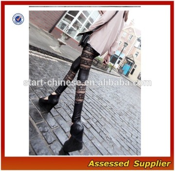 2015 New Design Mesh & Lace Seamed Pvc Leather Leggings/ leather Pantyhose---AMY11208