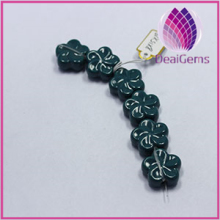 Bead porcelain dark green 19X15x8mm flower