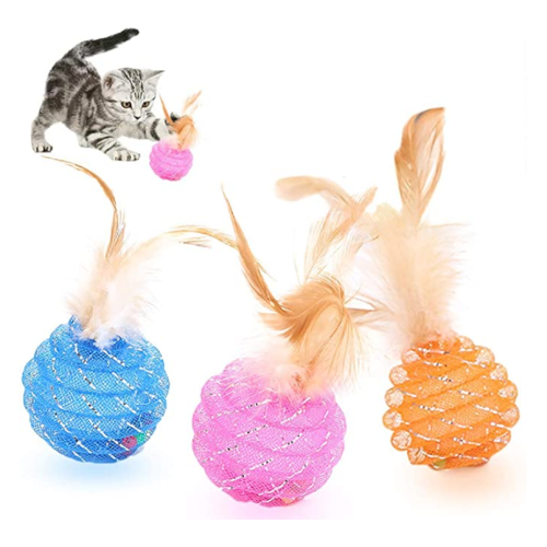 Juguetes de bola de gato con pluma