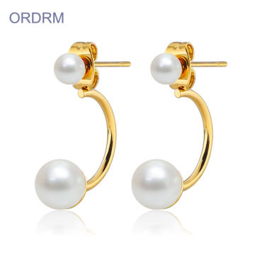 Small simple gold double pearl stud earrings