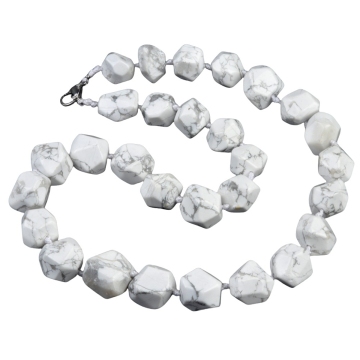 Howlite Irregular Faceted Tumbled Stone Beads Knotted Stone Necklacer