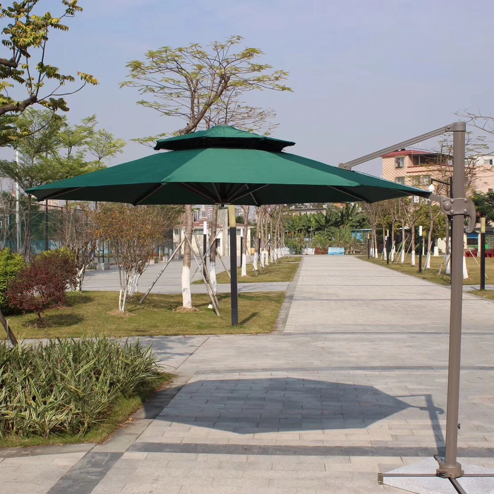 Leisure Outdoor Garden Furniture Roman Umbrella Red Color Double Roof Round Parasol Side Umbrella with Base