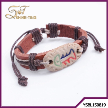 Fishbone diagram painted pottery bracelets leather cuff bracelets for women