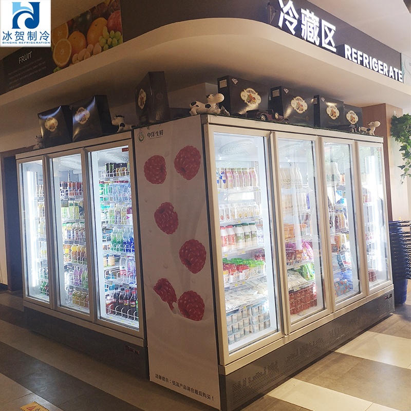 Freezer refrigerated display cabinet supermarket, refrigerator beverage cabinet vertical commercial beer single and double