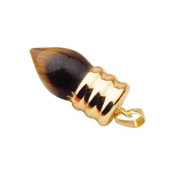 Natural Lamp Bulb Gemstone Tiger eye Pendant Plated Gold