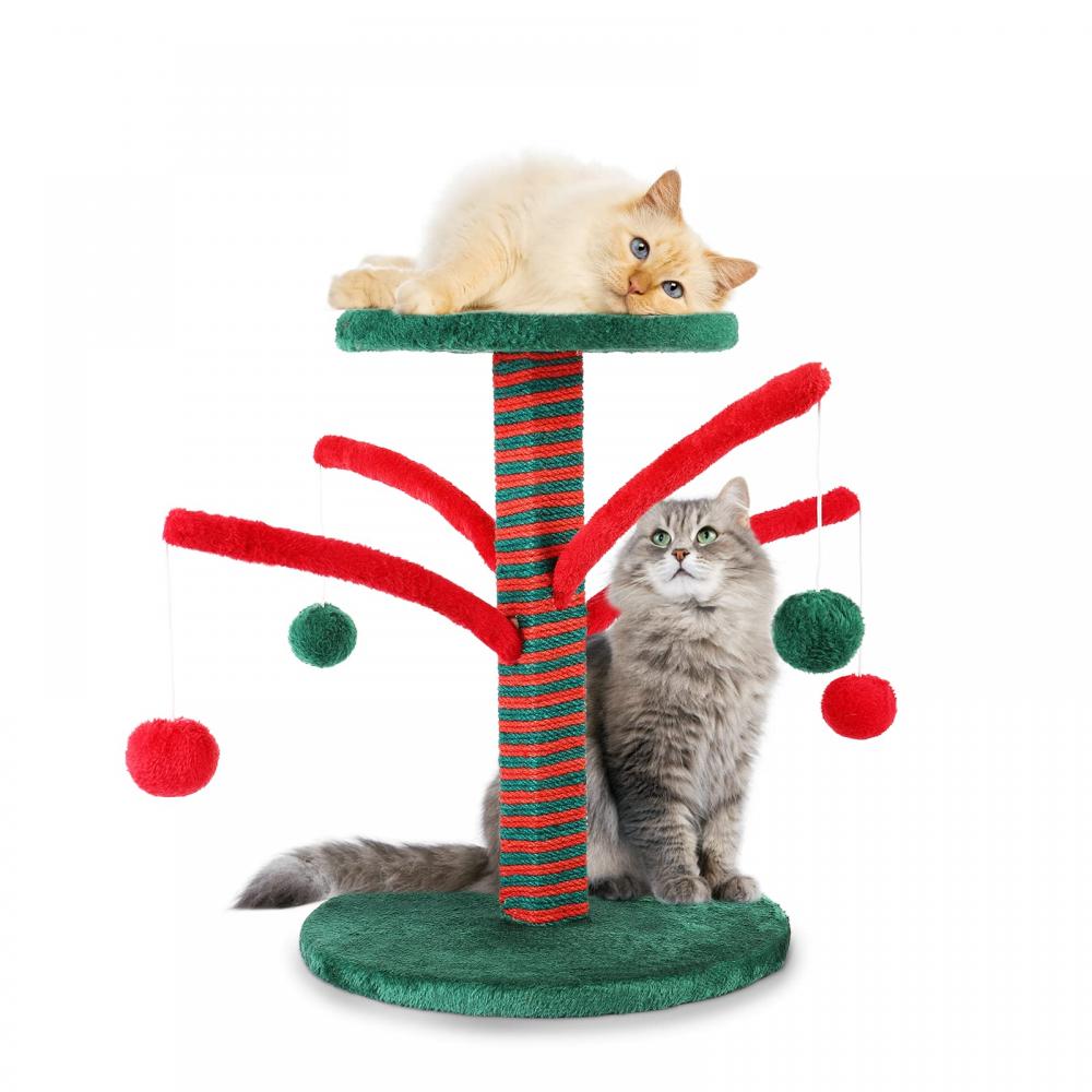 Cat Tree, Cat Scratching Post for Indoor Cats, Christmas, Cat Tower with Platform, 4 Interactive Dangling Ball
