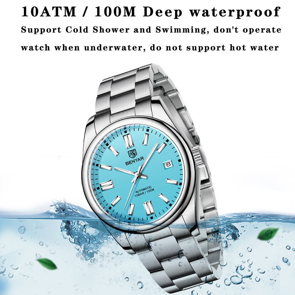 Benyar 5185 Transparent Automatic Mechanical Luminous Waterproof Fashion Casual Luxury Business Men Watches Benyar 5121