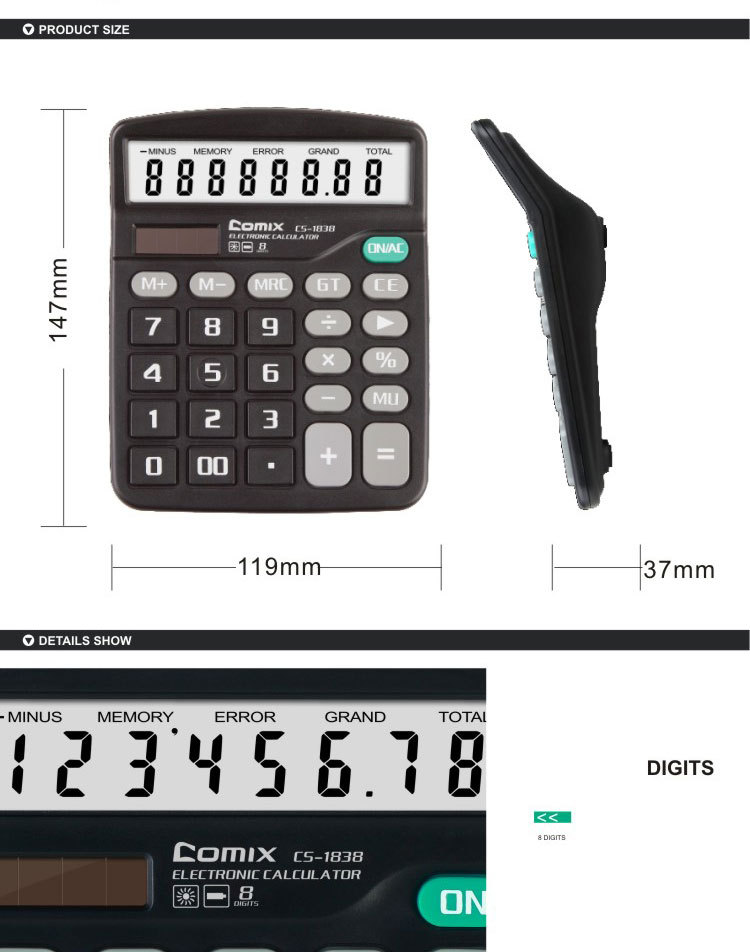 office&School hot selling black dual power 8 digits Desktop calculator