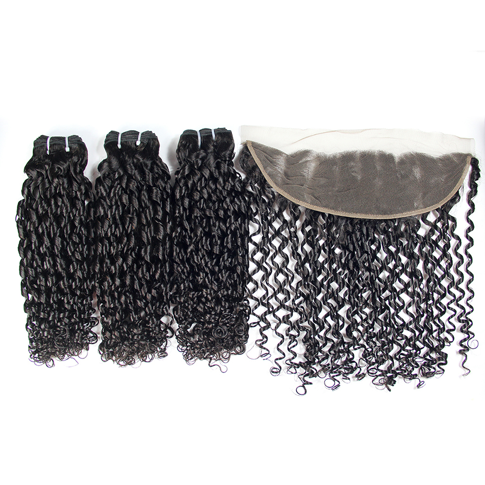 New style no tangle no shedding eurasian hair vendors, pixel curl virgin hair bundles with frontal
