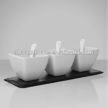 natural stone rectangle black slate tablemat for Condiment Pot
