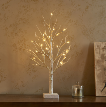 Battery Operated LED White Glittered Twig Birch Tree Tabletop