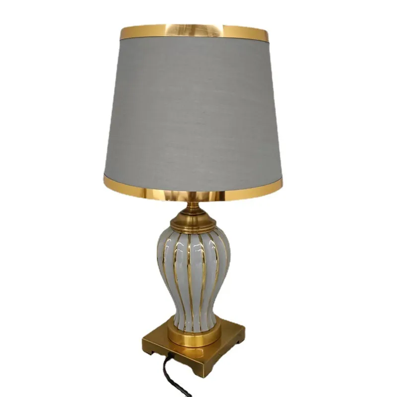 Elegant Ceramic Table Lamp with Gold Metal Base for Bedroom