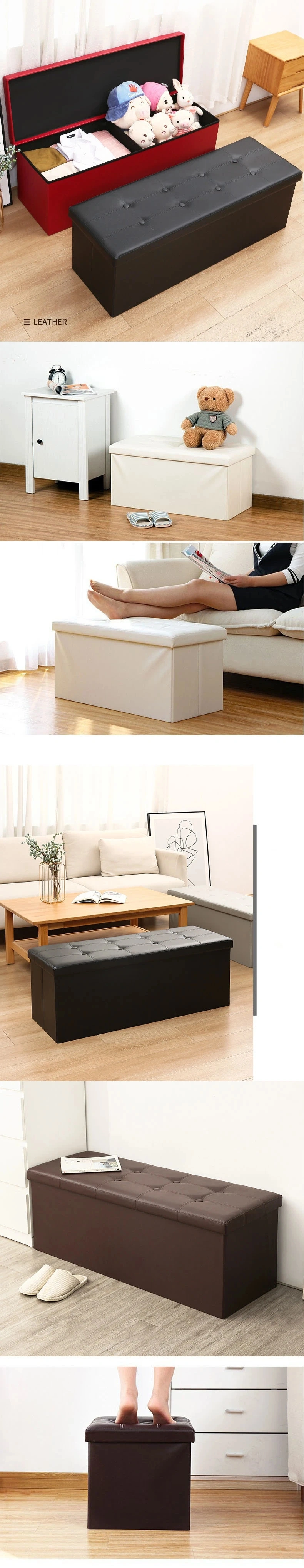 2021 Wholesale PU Leather Storage Ottoman and Foldable Ottoman Storage for Furniture Storage Box