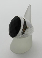 925 Sterling Silver Black Onyx Faceted Ring