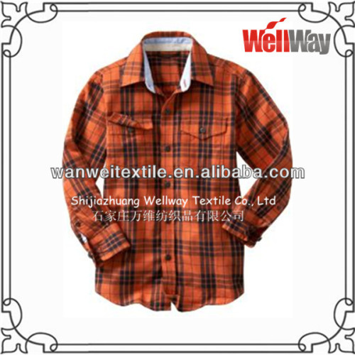 cotton orange black plaid men shirt for Autumn