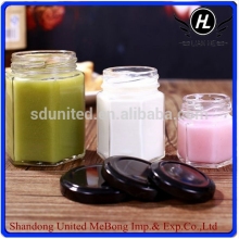 Wholesale 50ml-500ml clear hexagonal glass storgae jar for honey with metal cap