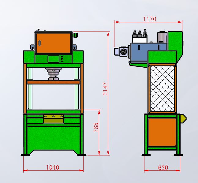 Máquina de corte de pressão de óleo de servo (projetar imagem Frente e Side) Servo oil pressure trimming machine(design image front&side)