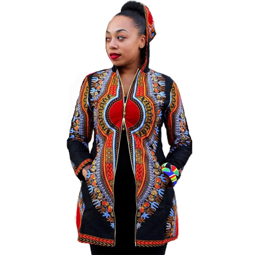 Woman's Fashion Patterned Coat with Contrast Color