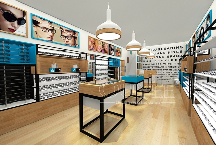 Custom Wooden Glass Store Counter Shop Names Optical Frame Eyewear Display