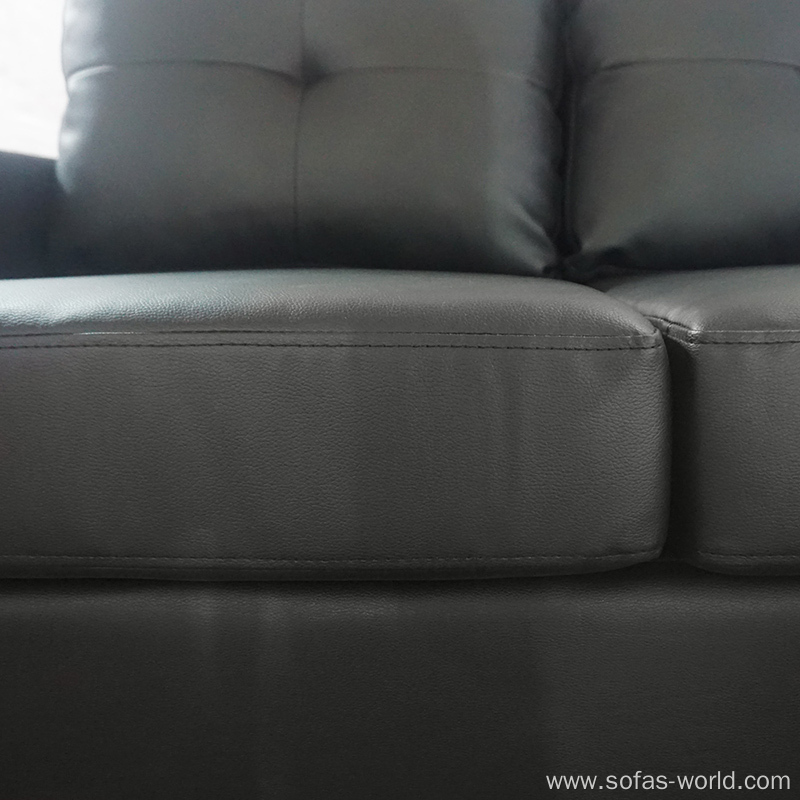 Living Room Black Leather L Shaped Sofa