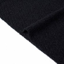 Pure Black Boucle Wool Polyester Blend Fabric