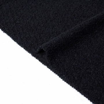 Pure Black Boucle Wool Polyester Blend Fabric