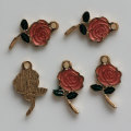 Émail Rouge Rose Rose Charmes Alliage Fleur Boucle D&#39;oreille Pendentifs Ornement DIY Art Décor Fabrication de Bijoux