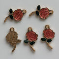 Enamel Red Pink Rose Charms Alloy Flower Earring Pendants Ornament DIY Art Decor Jewelry Making