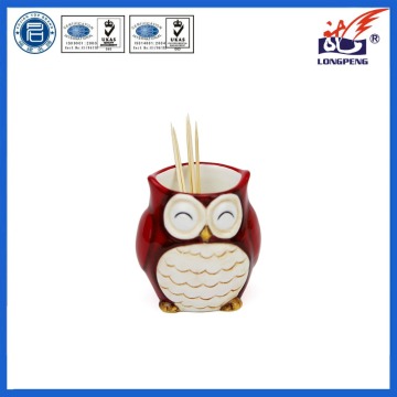 Adorable Ceramic Hollow Owl Toothpick Holder-Red,Cute Owl Ceramic Toothpick Boxes,Owl