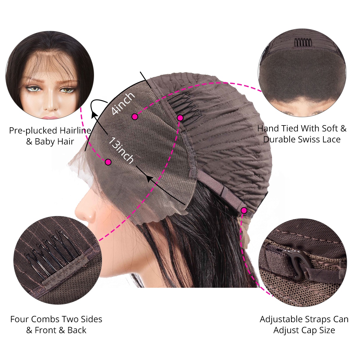 Wholesale Virgin Brazilian Body Wave Pre Plucked Swiss Transparent Lace Human Hair 13x4 Lace Frontal Wig