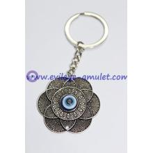 Alloy Silver Plated Flowers Blue Evil Eye Keychain