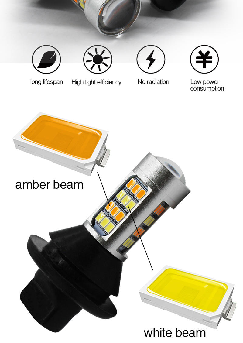 Car DRL LED white yellow Dual Color Daytime Running Light with Steering canbus Decode BA15S 1156 7440 3156 2835-42SMD Headlight