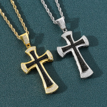 Wholesale Geometric Fully-jewelled Gold Chain Diamond Cross Necklace for Men - NC-0576