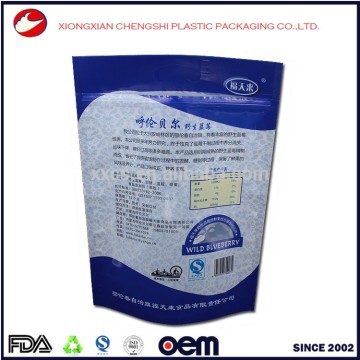 Plastic standing zipper bags for food package